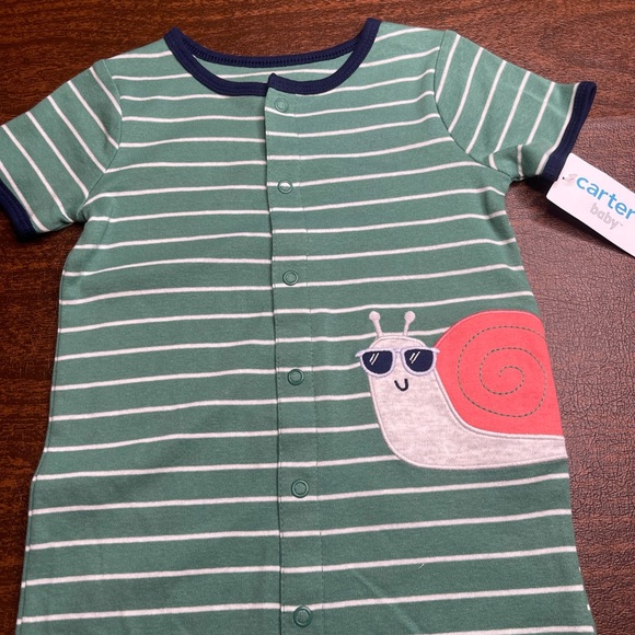 NWT TWINS 6M o 18M snail romper carters shortalls - Picture 5 of 6